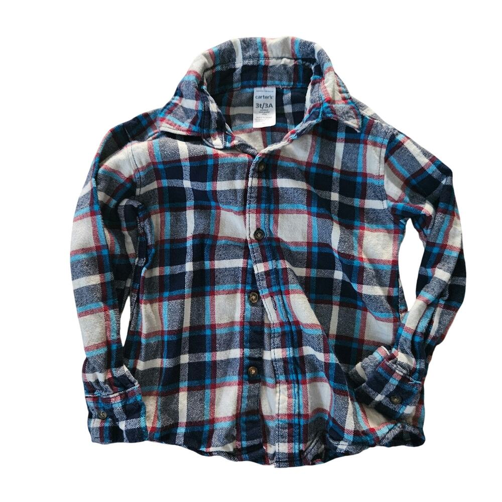 Carter's Toddler Boy Plaid Flannel Button-Down Shirt Size 3T Blue Red White